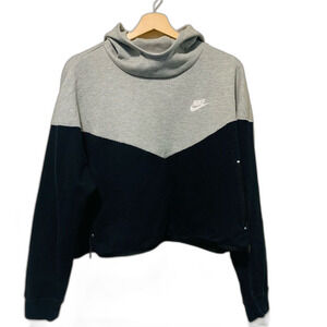 Nike Black and Gray Sportswear Tech Fleece Womens cropped Hoodie size large